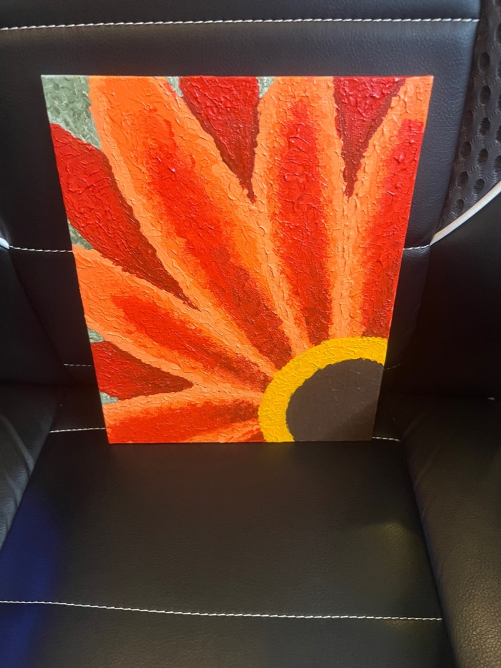 Vibrant Red Orange Sunburst Acrylic Painting